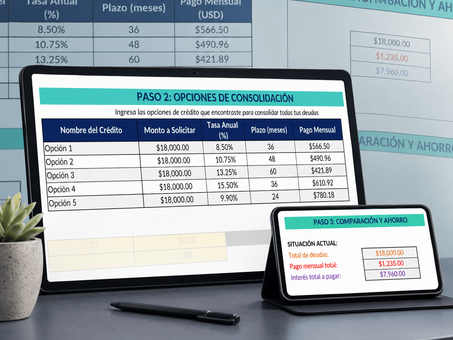 Vista de comparación de consolidación dentro del tracker