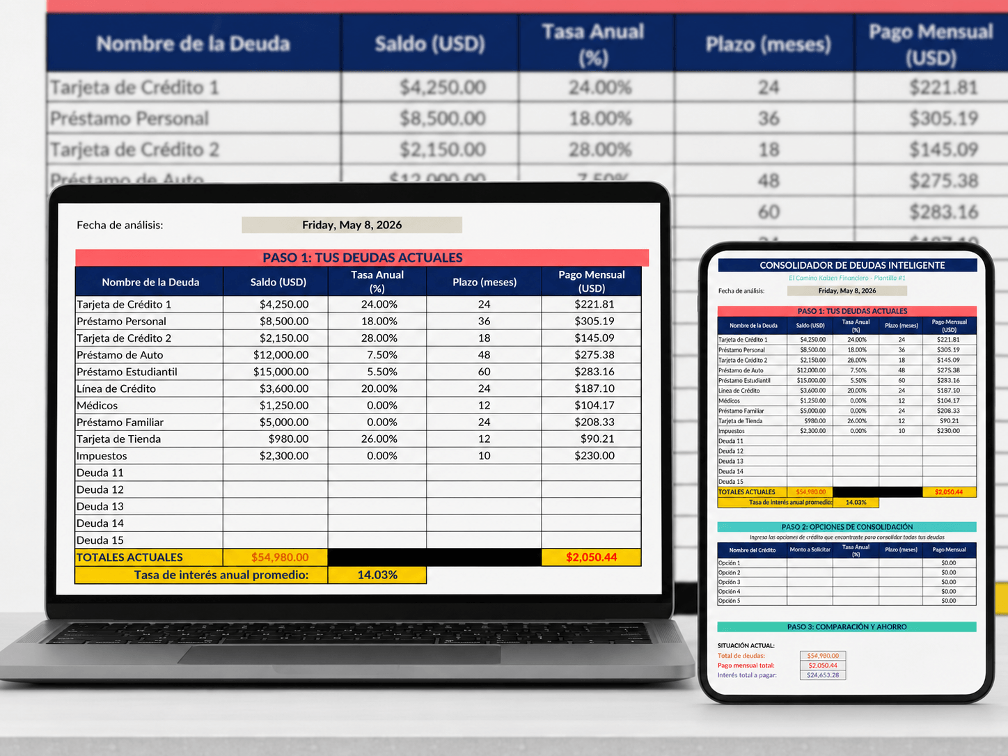Vista de estrategia de pago dentro del tracker