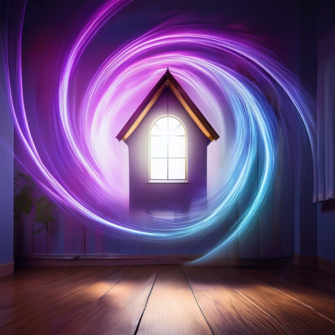 Energiefluss und Reinigung rund um ein Haus – spirituelle Raumheilung symbolisiert