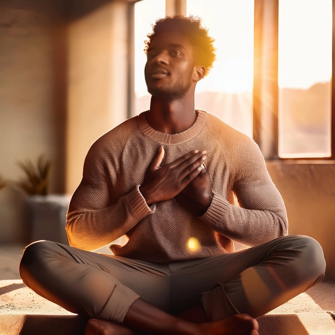 Junger Mann hört sich selbst zu – spirituelle Integration des inneren Rufes