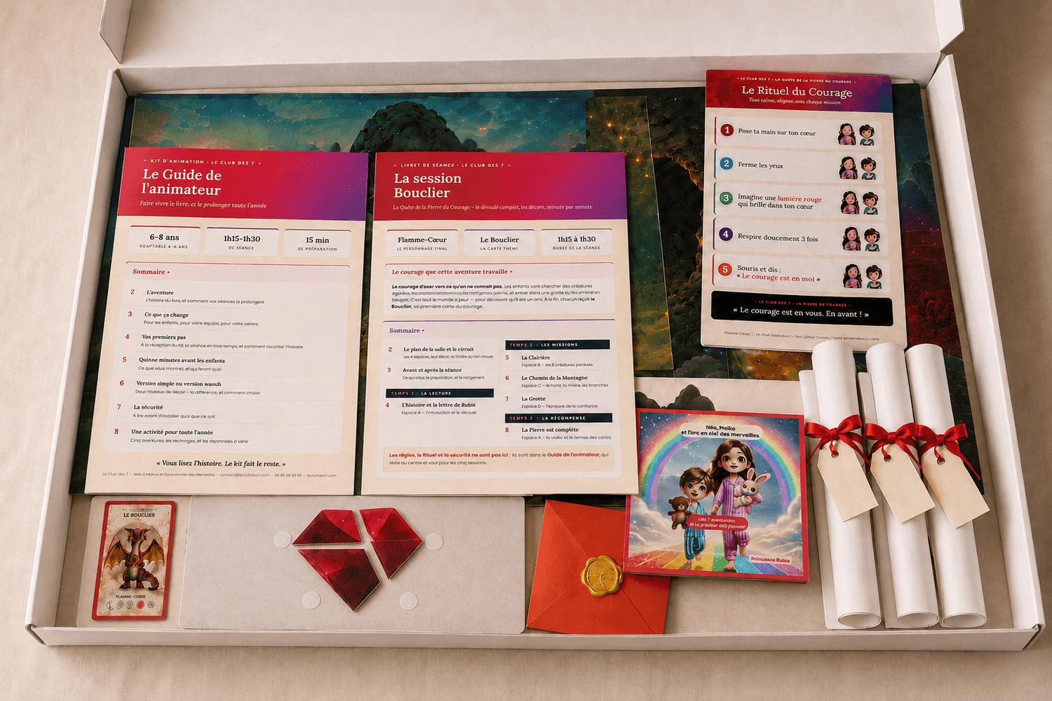Coffret complet de la Quête de la Pierre du Courage vu de haut