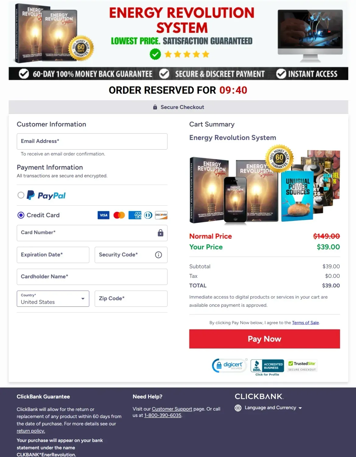 Energy Revolution System sale page