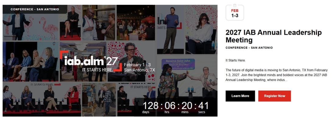 iab.com Featured Events listing for ALM 2027