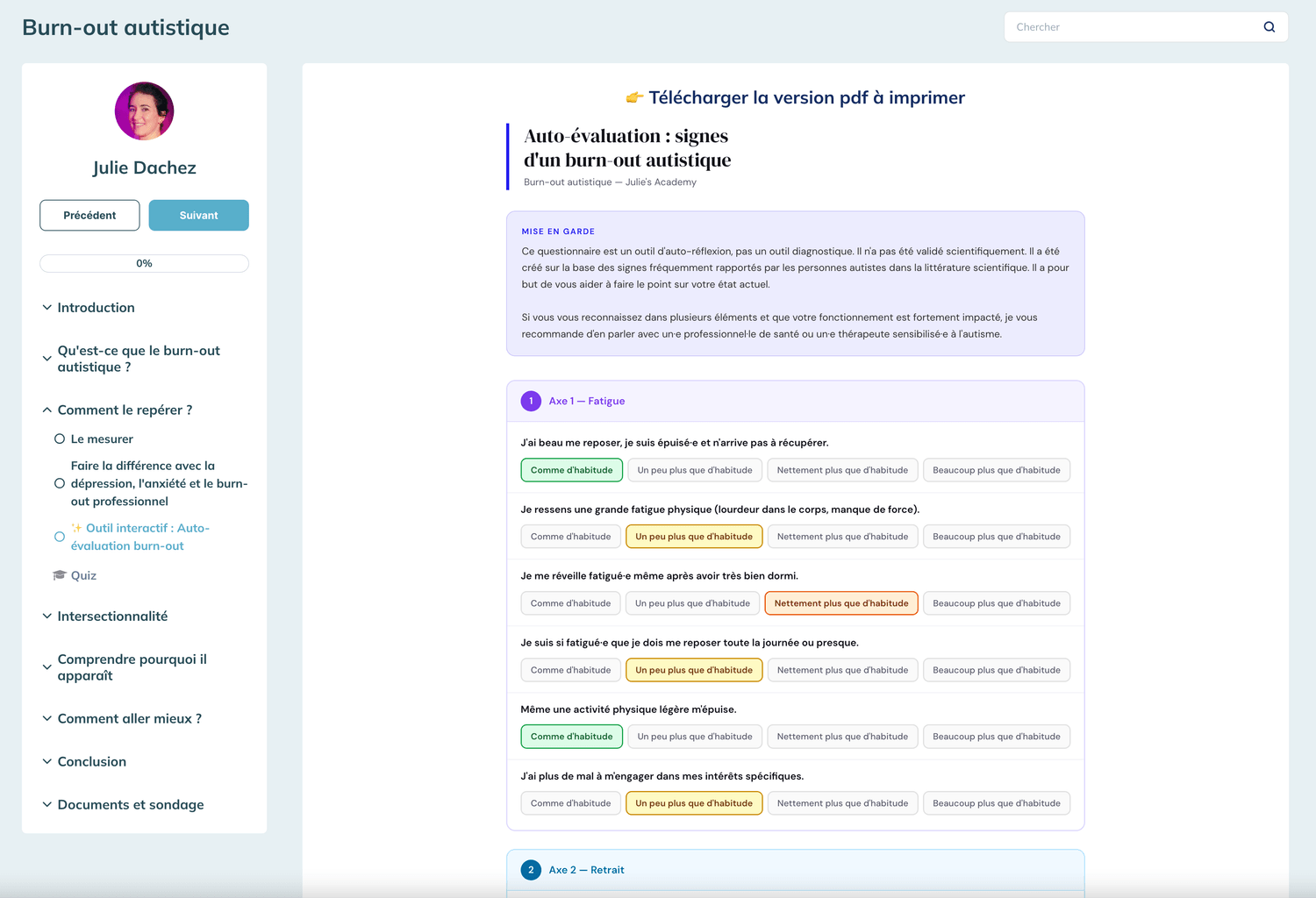test burnout autistique