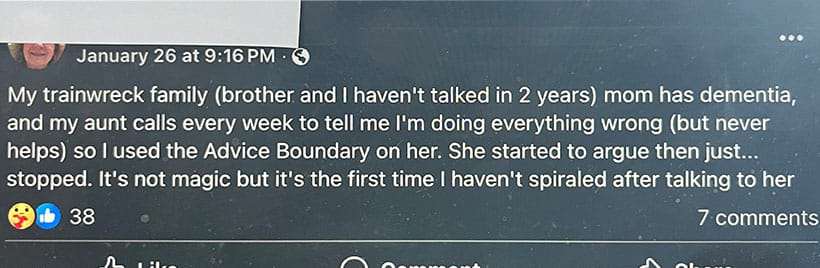 Caregiver testimonial