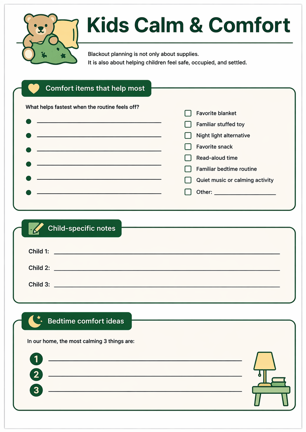 Detail view of printable blackout planning pages