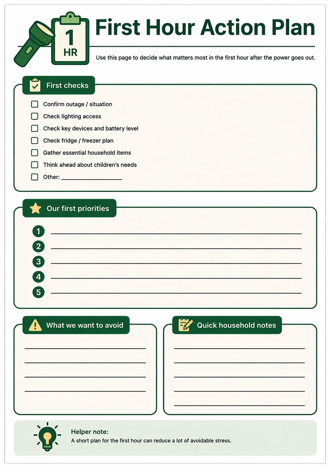 Additional preview page from the Blackout Home Continuity Planner