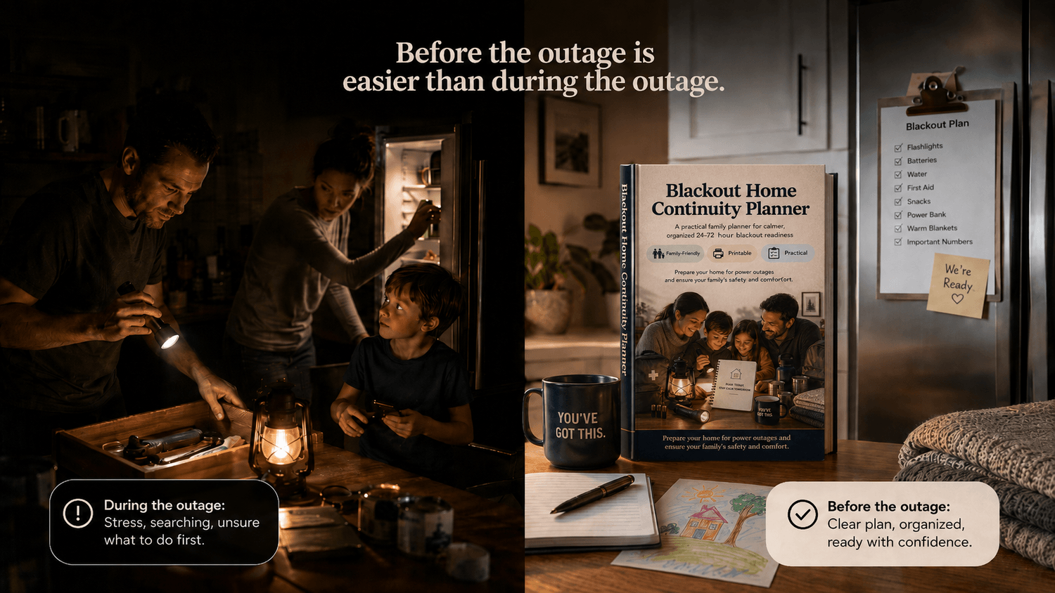 Simple comparison between reacting during an outage and following a calm blackout plan