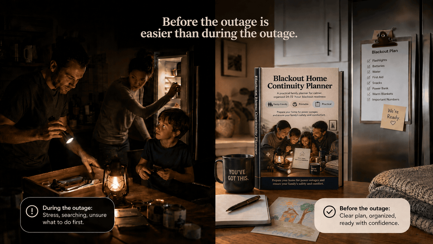 Simple comparison between reacting during an outage and following a calm blackout plan