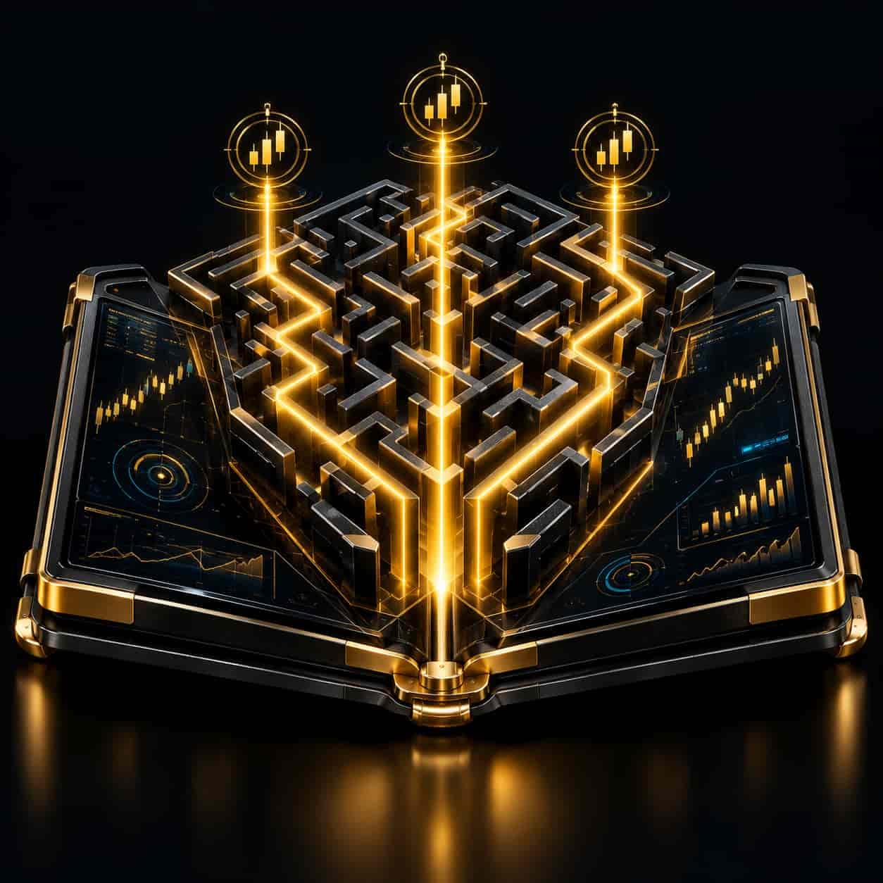 Icono 3D de plan de trading institucional y playbook de setups estadisticos de alta probabilidad
