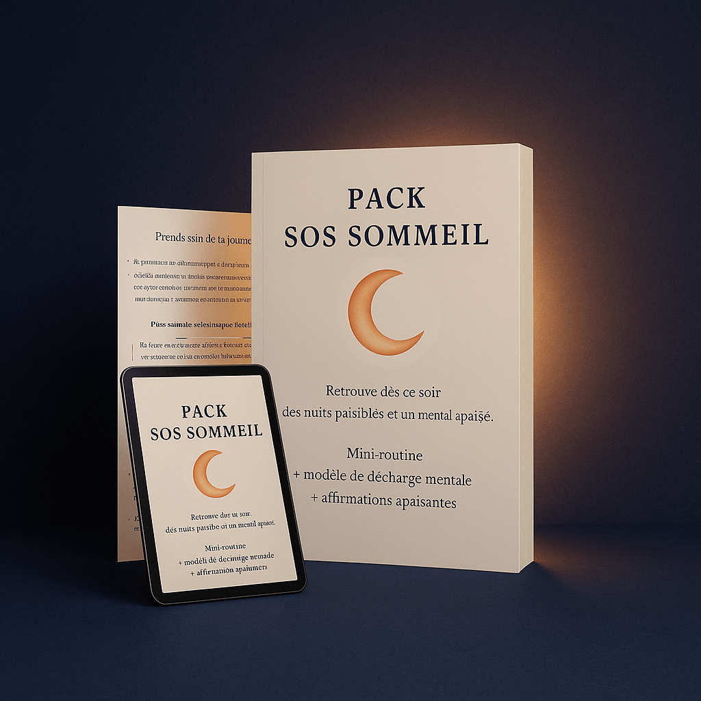 Mockup du Pack SOS Sommeil — ebook et fiches apaisantes Sommeil Calme