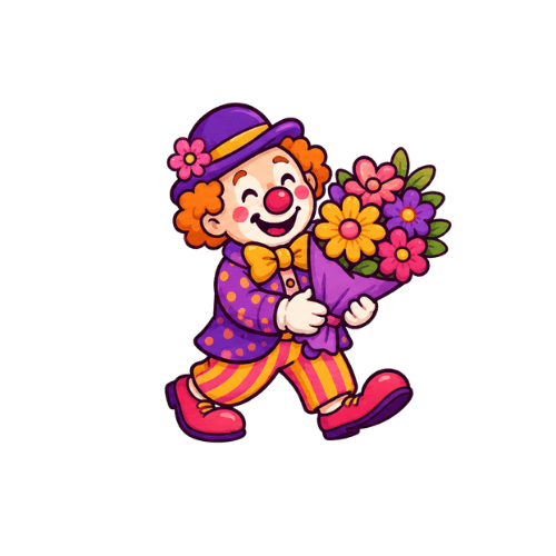 Clown met bloemen