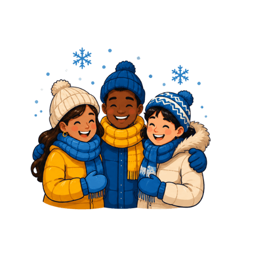 Drie mensen in winterkleding