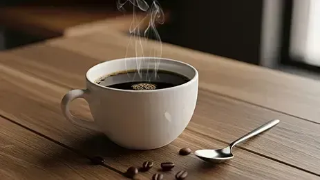 Steaming morning coffee ritual