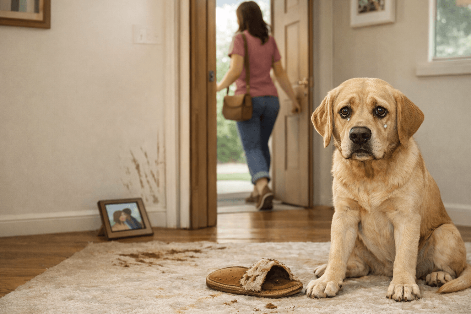 Dog showing signs of separation anxiety while owner leaves home