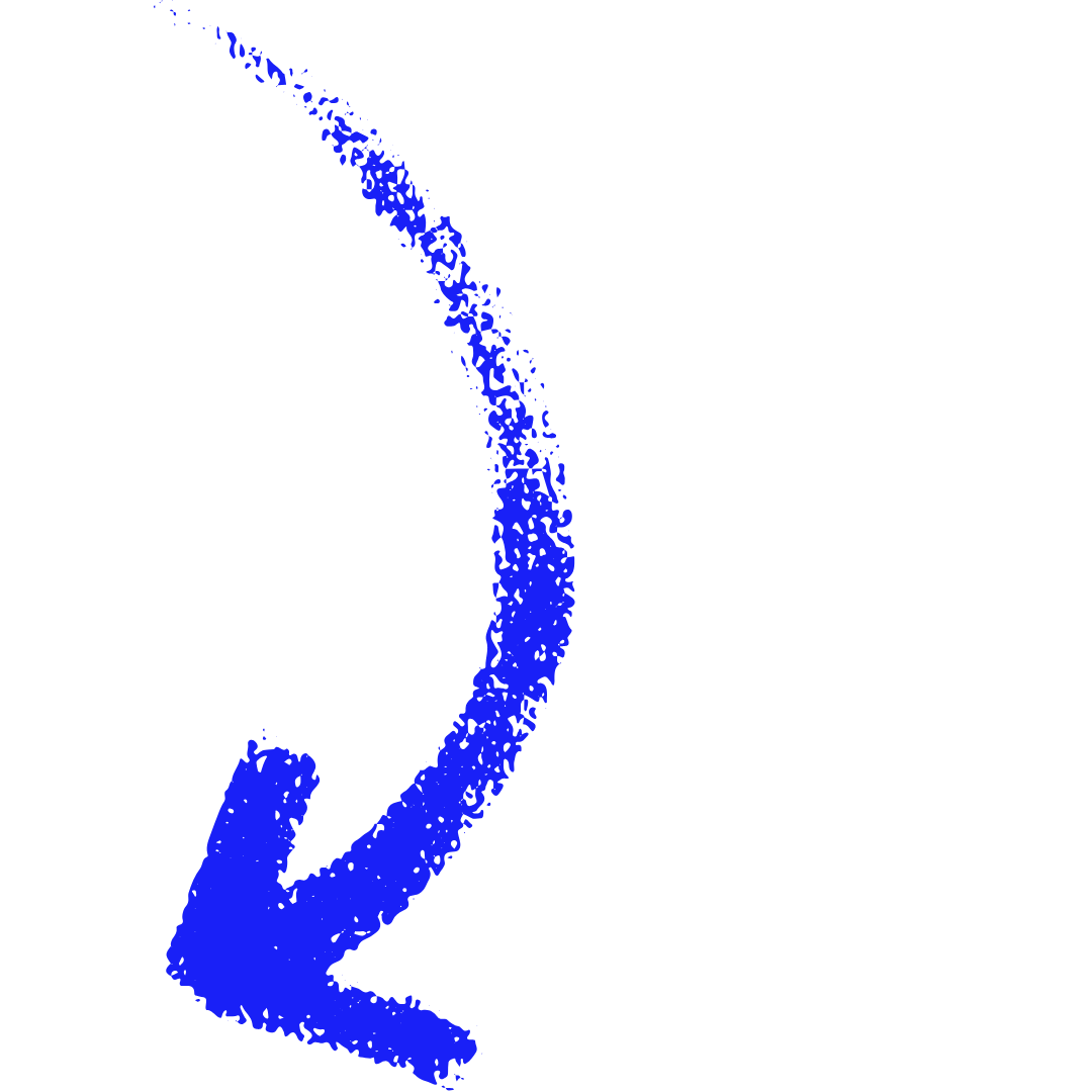 Flèche bleue courbe, guide le regard vers l’élan biographique 