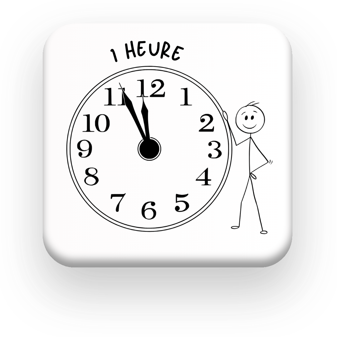 Personnage souriant près d’une horloge, rencontre découverte d'une heure