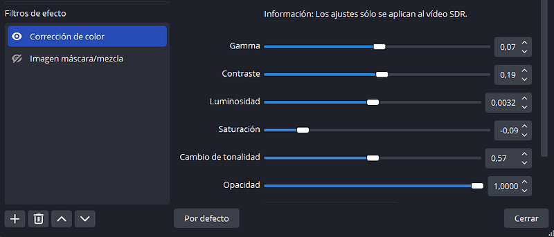 filtros de efectos en cam de obs studio