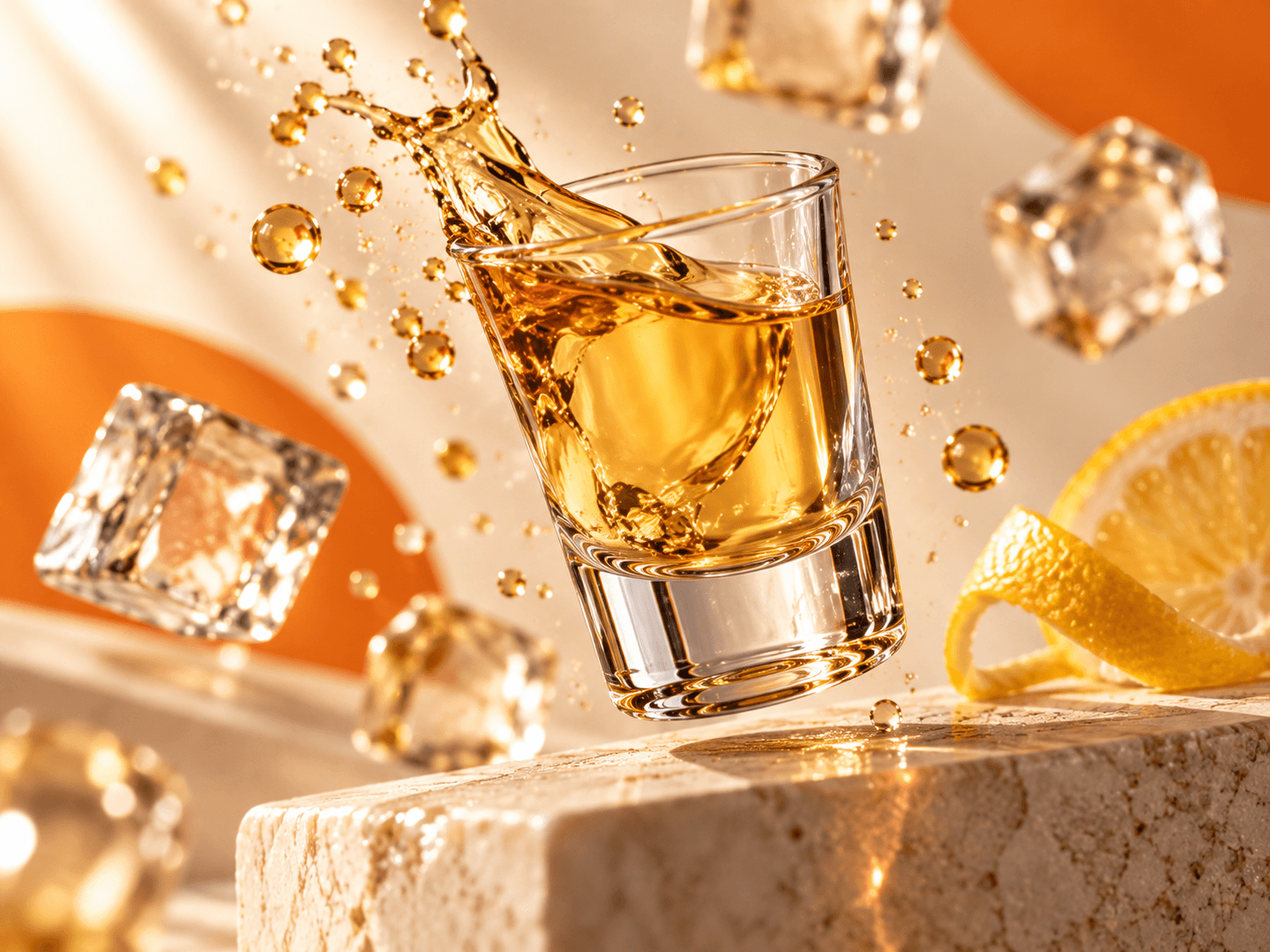 Liquid Cheesecake Shotglas mit Eiswürfel, schwabt über