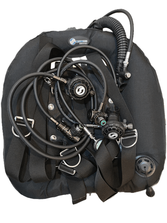 Sacco anulare SCUBATEC DWing 40 lbs per bibombola subacquea - configurazione hogartiana tecnica con schienalino in metallo