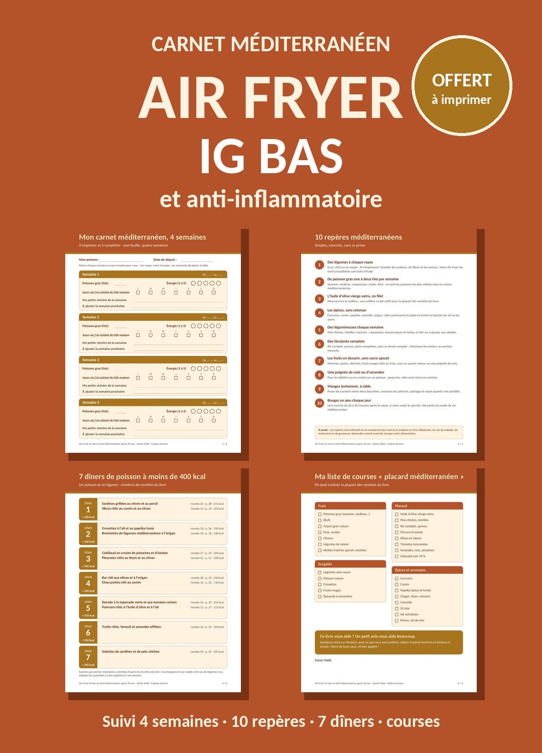 Carnet méditerranéen à imprimer - Air Fryer IG bas et anti-inflammatoire après 50 ans