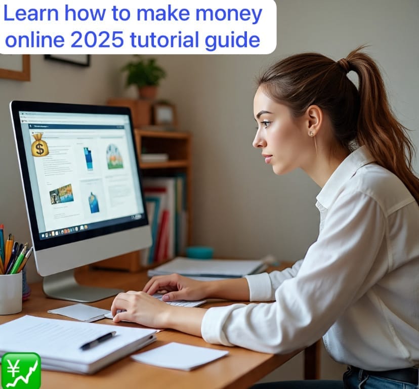 Woman working online on a computer.