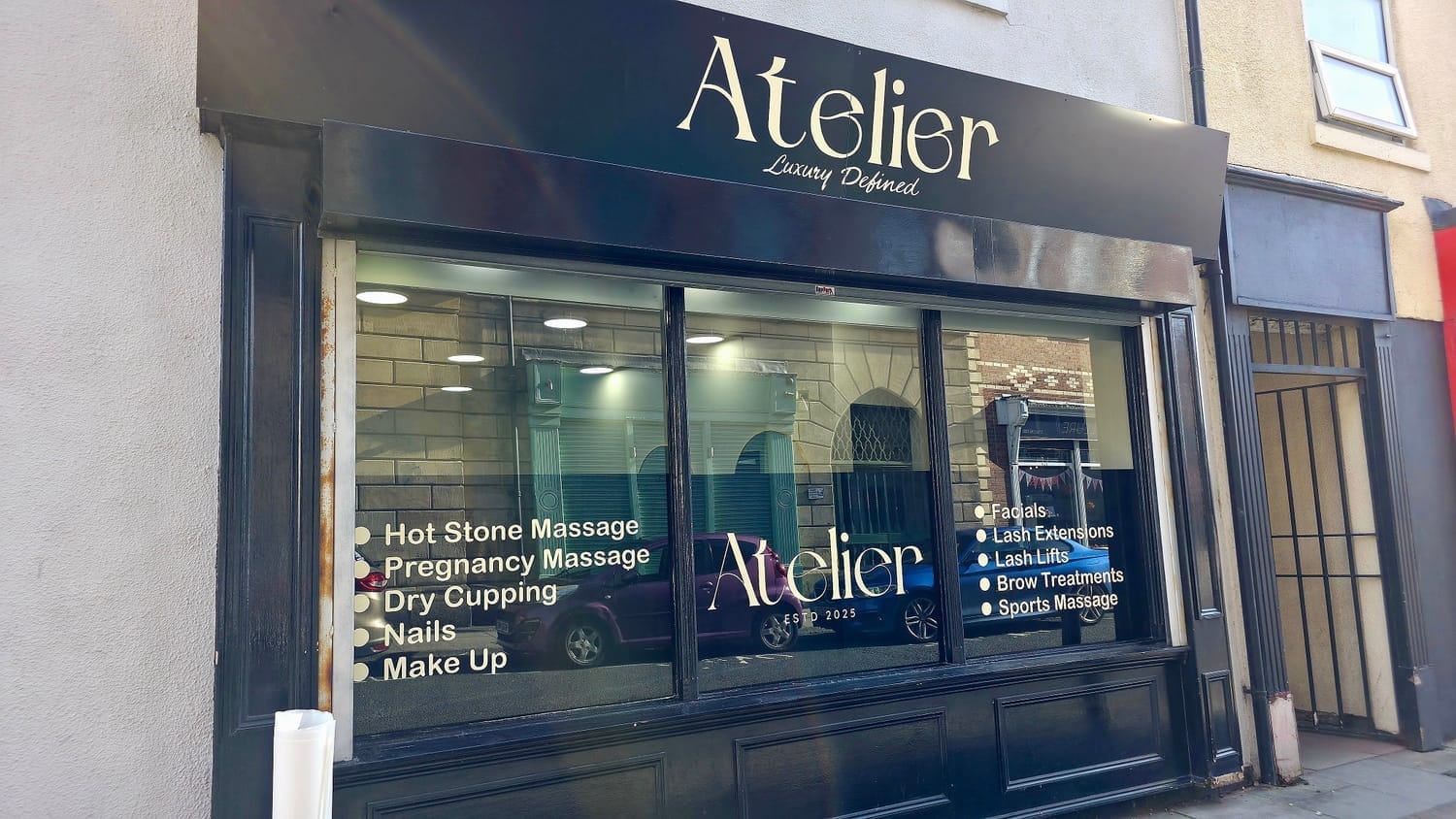 Salon window stickers made and fitted in stockton on tees