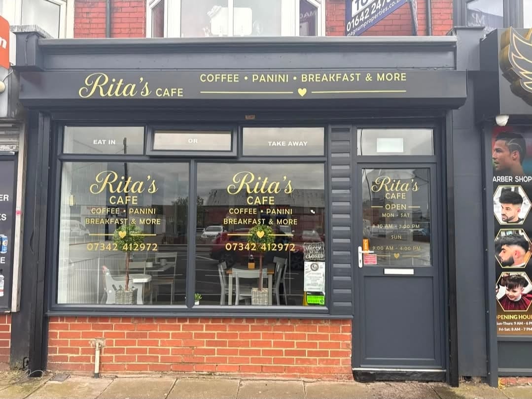 Ritas cafe shop front display stickers by sticker man