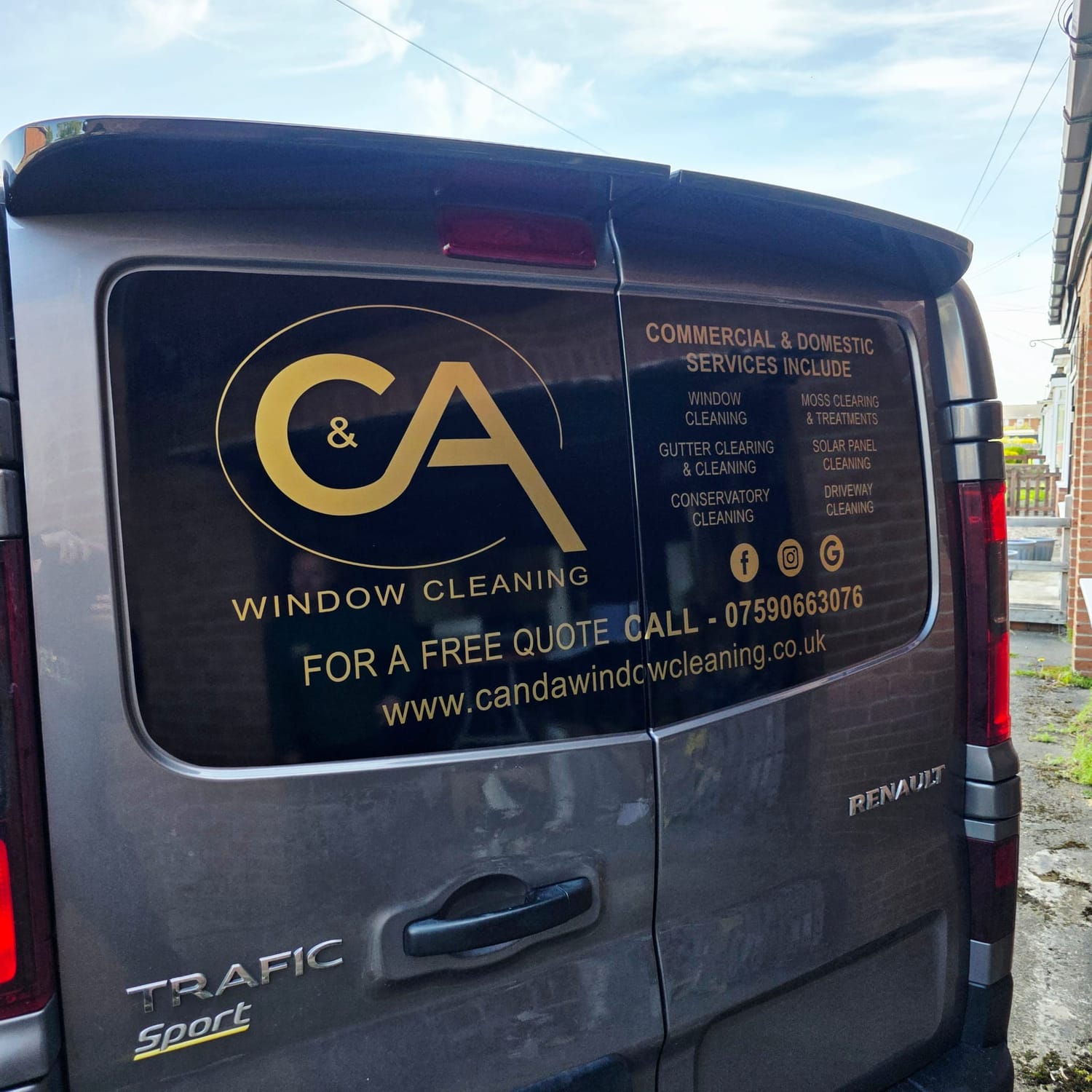 CA Window cleaning van signwriting by sticker man