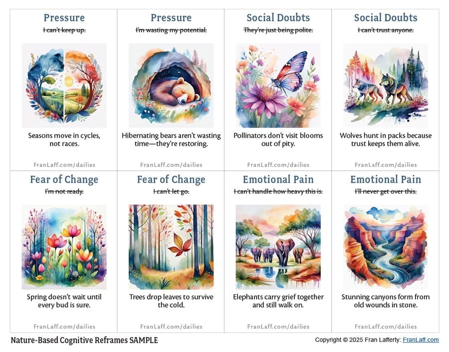 Set of 8 FREE printable Nature-Based Reframes Cards!