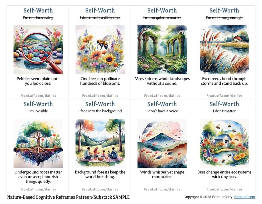 Set of 8 FREE printable Nature-Based Reframes Cards!