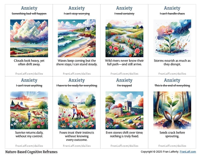 Set of 8 FREE printable Nature-Based Reframes Cards!