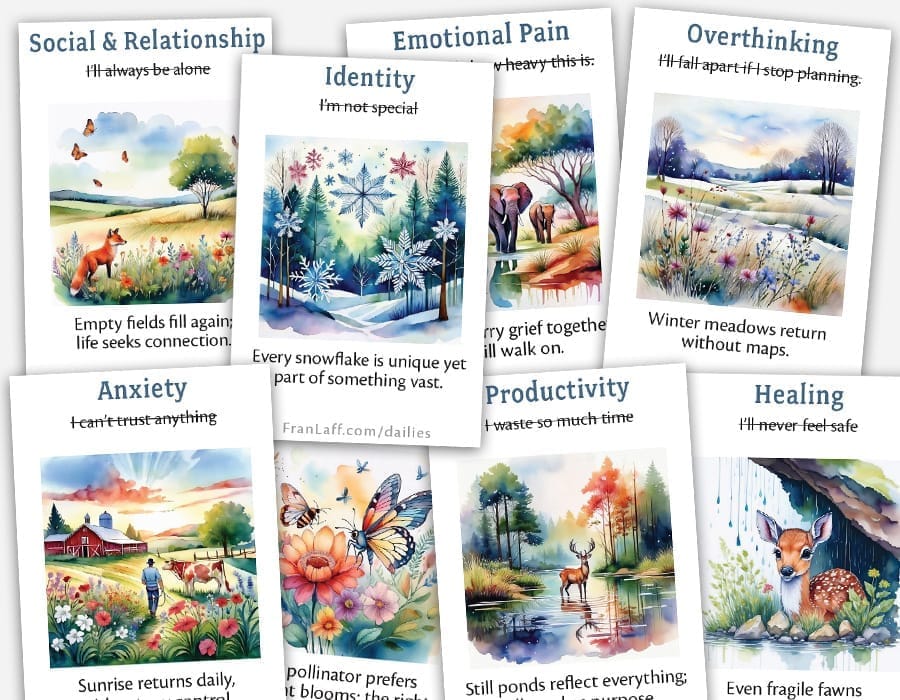 Set of 8 FREE printable Nature-Based Reframes Cards!