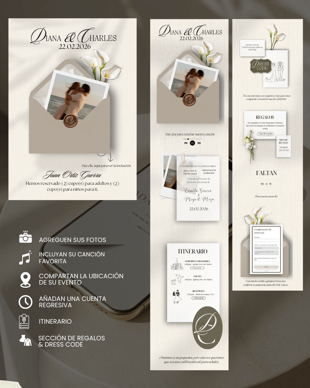 Invitación de boda digital plantilla