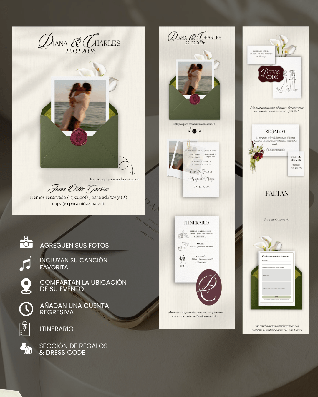 Invitación de boda digital plantilla