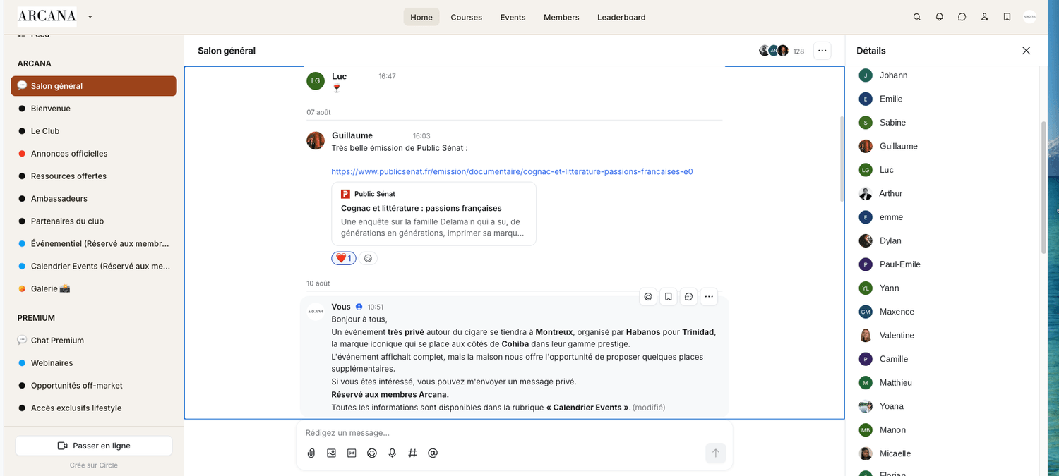 L'espace privé et la communauté Arcana