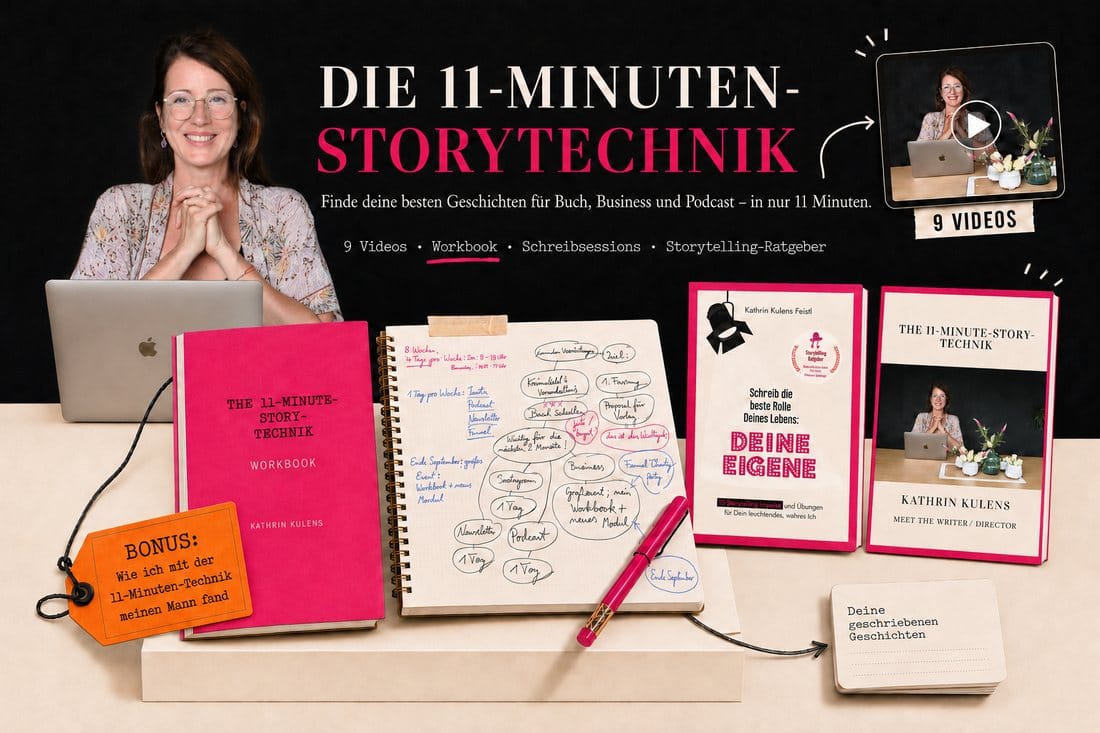Alle Materialien der 11-Minuten Story-Technik: Workbook, E-Book, Videos und Boni