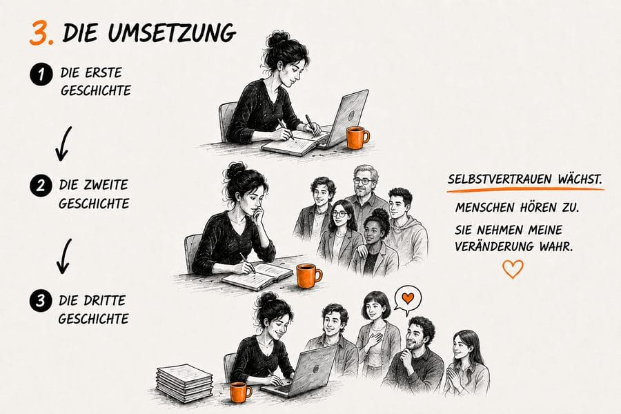 Station 3: Die Umsetzung - erste, zweite, dritte Geschichte