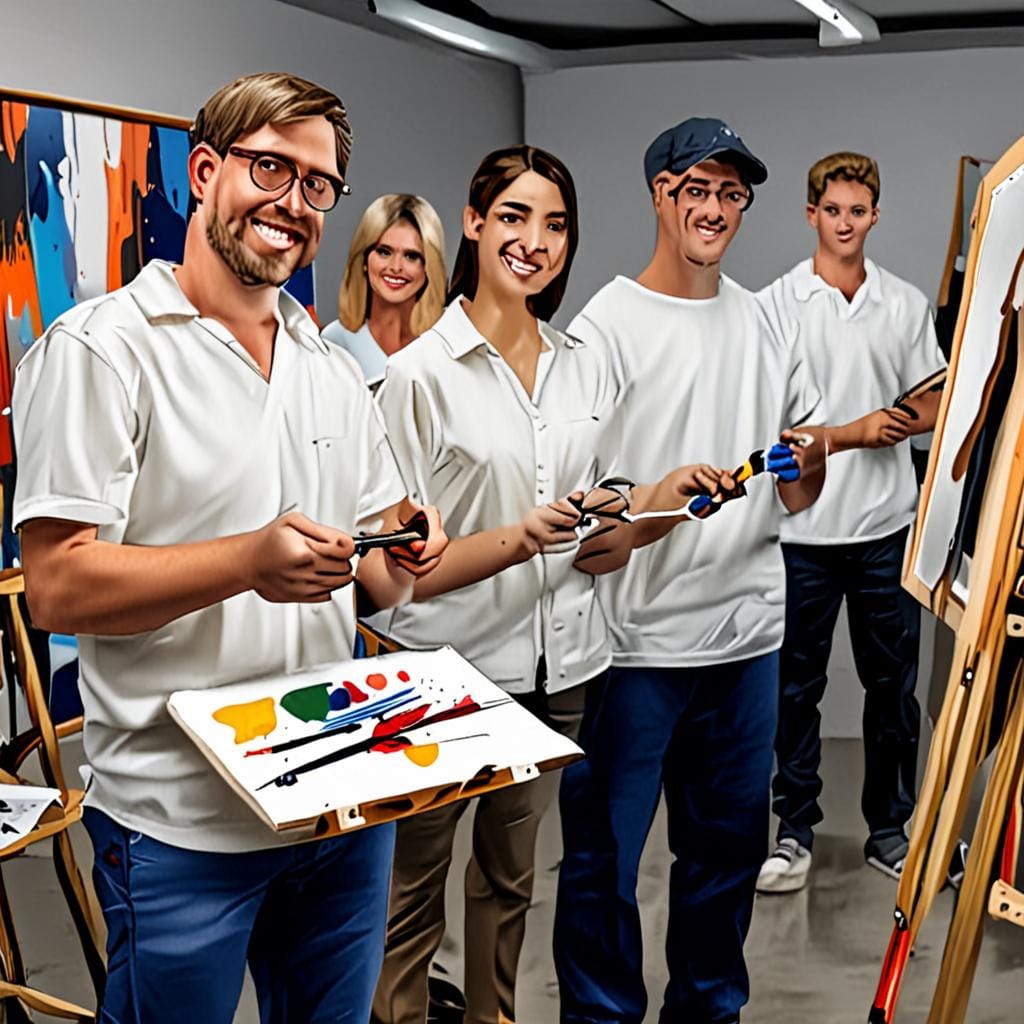 coworkers painting team event