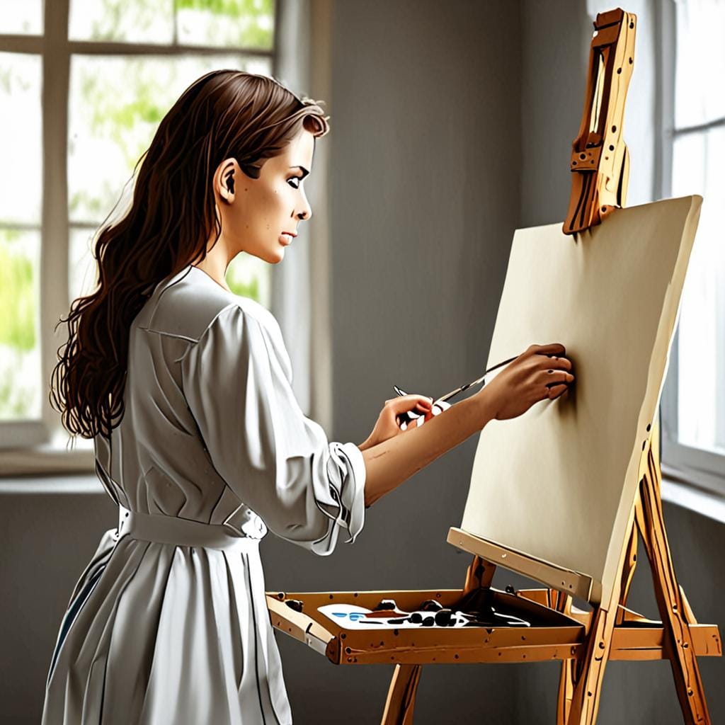 woman painting easel studio