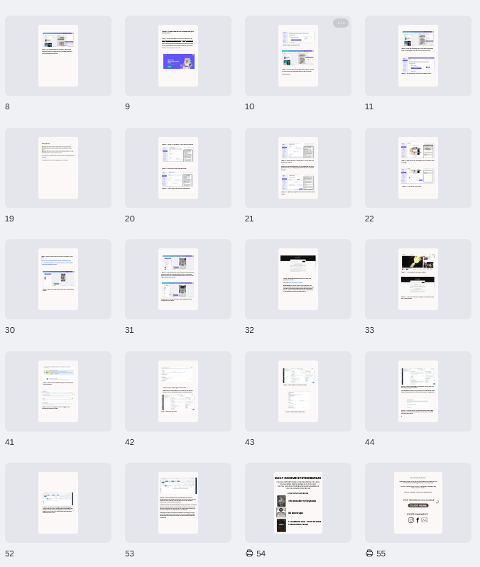 Detailed full-page preview of the Daily Income System guide pages.