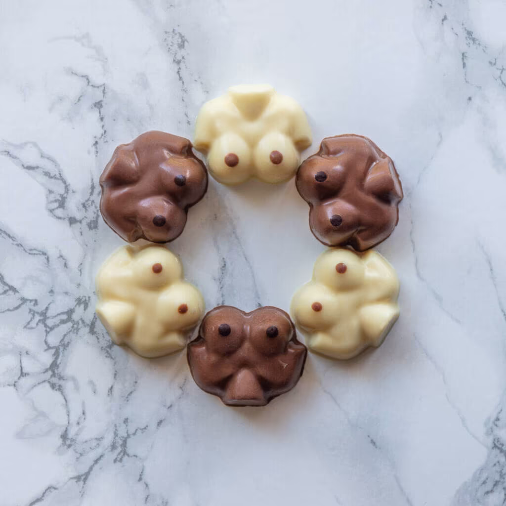 Cheeky novelty chocolate boobs gift box.