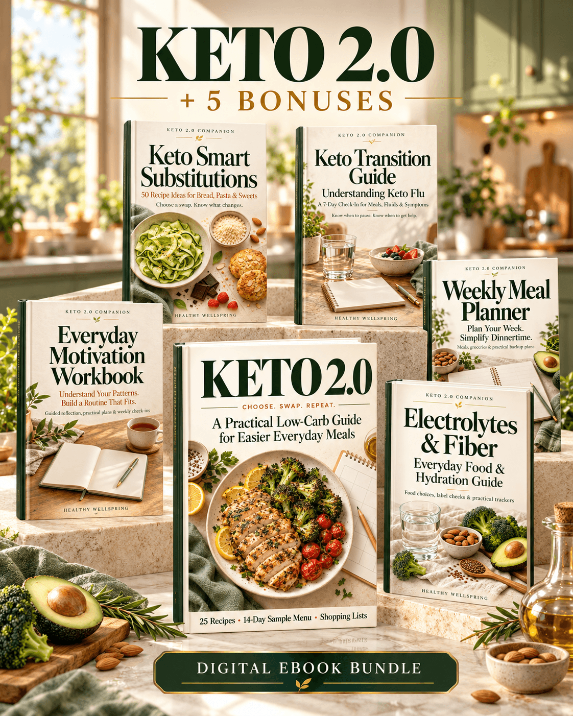 Keto 2.0 digital guide with five companion bonus ebooks