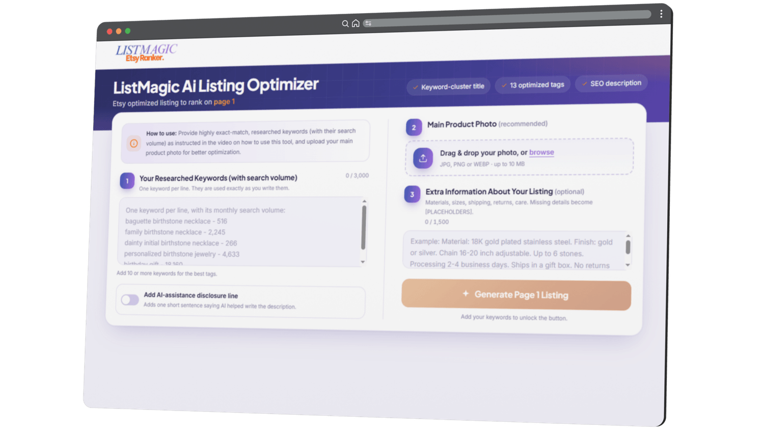 The ListMagic AI Listing Optimizer interface