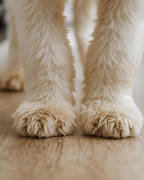 dog paws standing on hardwood floor