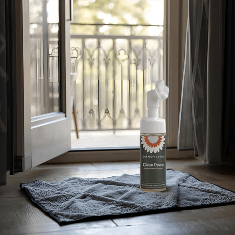 paw spray and towel for cleaning