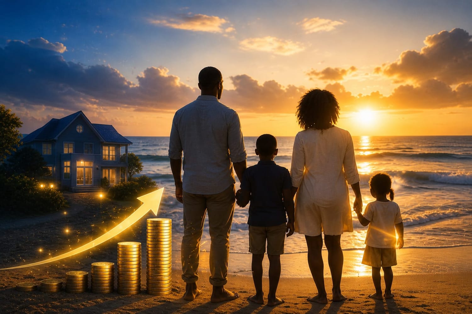 a family with money invested for growth