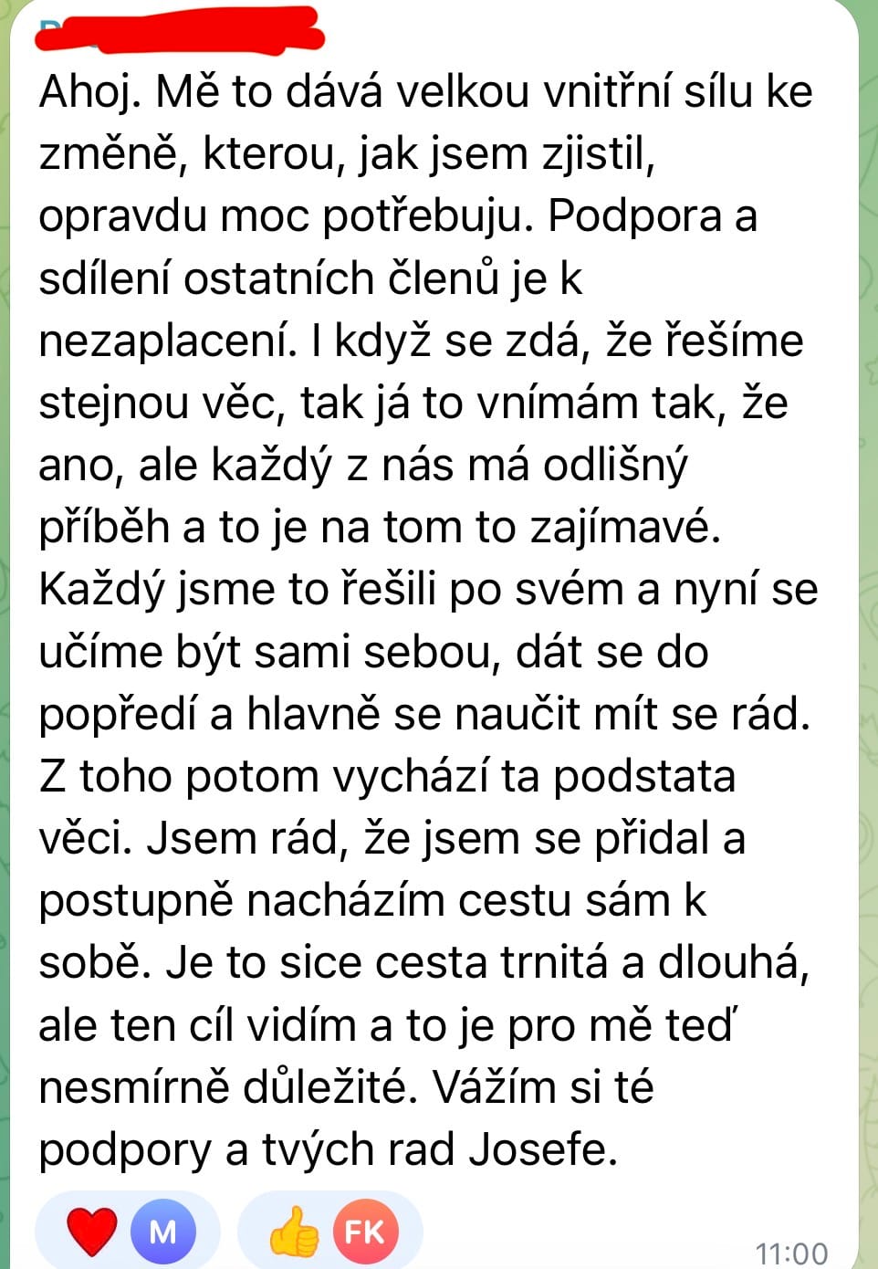 Zpráva od člena klubu