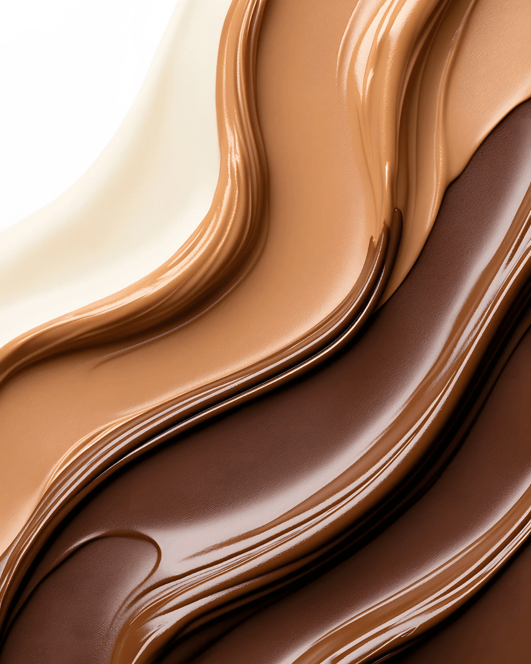 Close-up of creamy foundation makeup textures swatched side by side 