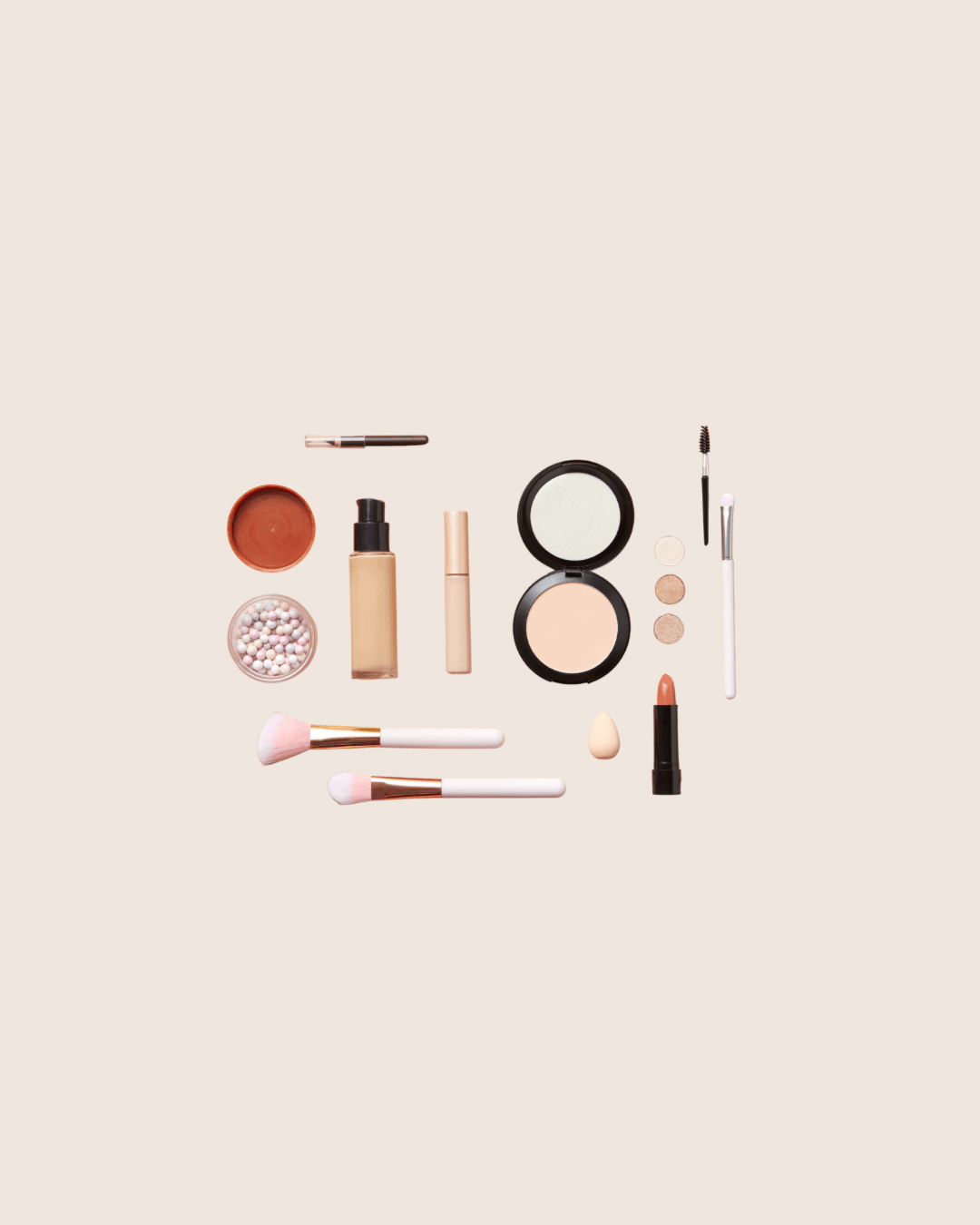 Background of makeup pigments and color swatches with the words ‘Color Texture Formula’ – representing undertone discovery in makeup